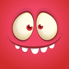 Funny cartoon monster face. Vector monster square avatar