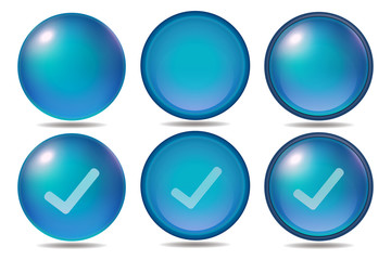 青色のアイコン　ボタン　チェック　ベクターセット