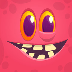 Funny cartoon monster face. Vector monster square avatar