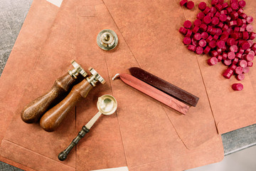 sealing wax stamps, inscribed logos.