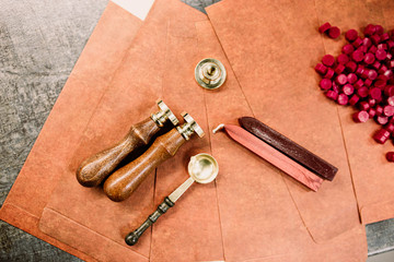 sealing wax stamps, inscribed logos.