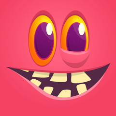 Funny cartoon monster face. Vector monster square avatar