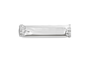 Blank silver rectangular chocolate bar foil wrap mockup, top view