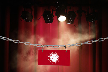 coronavirus covid19 spectacle scène artiste rouge rideau concert fête fond lumière spot fumée...