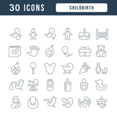 Vector Line Icons of Childbirth