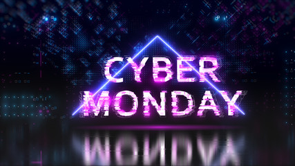 Cyber monday sale sign on tech blue circuit board background.