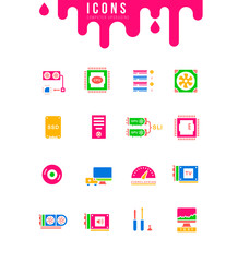 Set of Simple Icons of Computer Upgrading