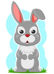 Hare stands on its hind legs. Easter character on a white background.
