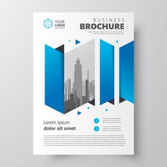 Flyer brochure design template size A4 stripes geometric theme blue color