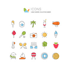 Set Vector Line Icons of Summer