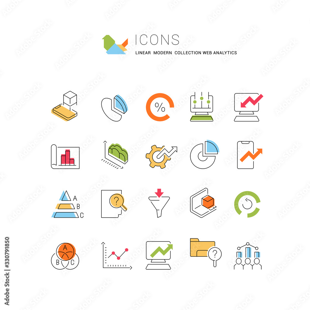 Wall mural set vector line icons of web analytics
