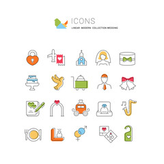 Set Vector Line Icons of Wedding