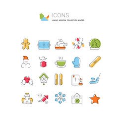 Set Vector Line Icons of Winter