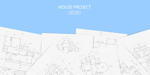 Architectural project on a white sheet of paper .Technical drawing background.Engineering design .Vector , illustration.