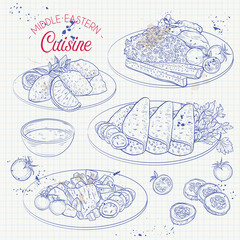 Middle Eastern cuisine, arabian dishes.