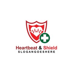 Shield, Heart beat pulse and cross Coloured green Logo Template Design vector for Business medical, Emblem, Design concept, Creative Symbol, Icon