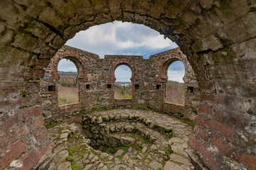 Wide angle of The Moorish tower at Castlewellan forest Park, County Down, Mournes area of natural beauty, Northern Ireland