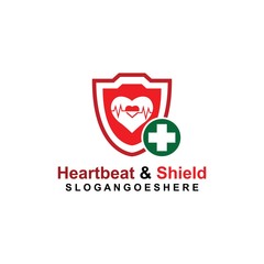 Shield, Heart beat pulse and cross Coloured green Logo Template Design vector for Business medical, Emblem, Design concept, Creative Symbol, Icon