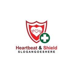 Shield, Heart beat pulse and cross Coloured green Logo Template Design vector for Business medical, Emblem, Design concept, Creative Symbol, Icon