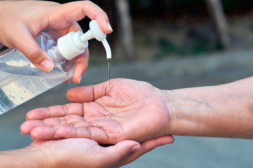 Alcohol gel sanitazer liquid cleaning hands to parents grandparents for prevent corona virus...