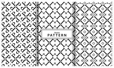 Set of 3 black and white geometric pattern background. Abstract line, Seamless geometric abstract
