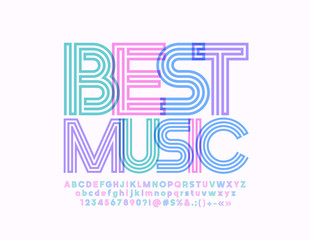 Vector colorful poster Best Music with creative maze Font. Bright Alphabet Letters and Numbers