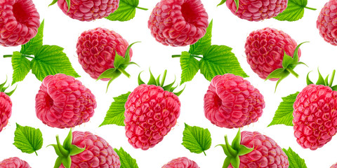 Raspberry seamless pattern isolated on white background