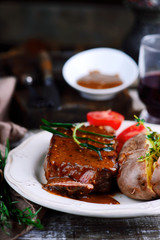 Pepper sauce steak.selective focus.