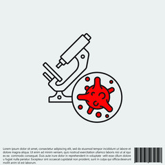 Virus, bacteria and microscope line, linear icon, symbol, sign. coronavirus, COVID-19 icon, logo black and red on white background. 2019-ncov simple