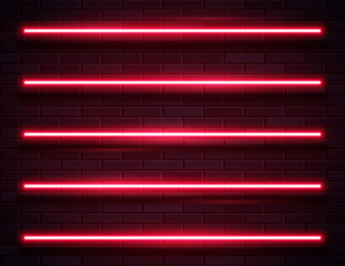 Modern Neon Glowing Lines Banner on Dark Empty Grunge Brick Background