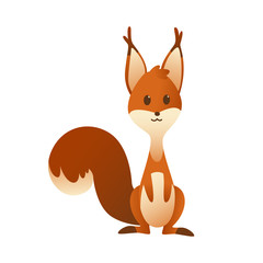 Cute cartoon squirrel. Sweet friendly animal seating and looking on you. Vector illustration with simple gradients. Funny forest wild animal