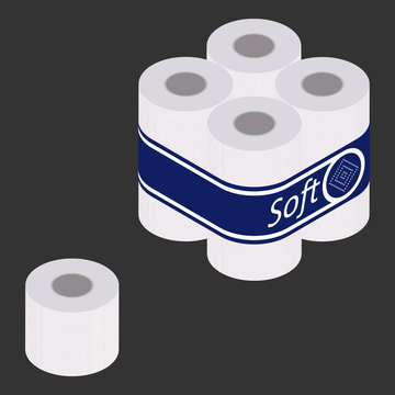 Toilet paper roll and pack, isometric design. 3D Render. Vector illustration.