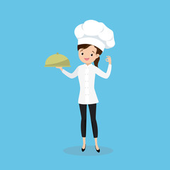 Cartoon woman chef with a specialty dish,master chief-cooker in uniform