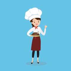Cartoon woman chef with a specialty dish,master chief-cooker in uniform