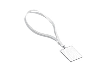 Blank white lanyard with name card mock up, side view