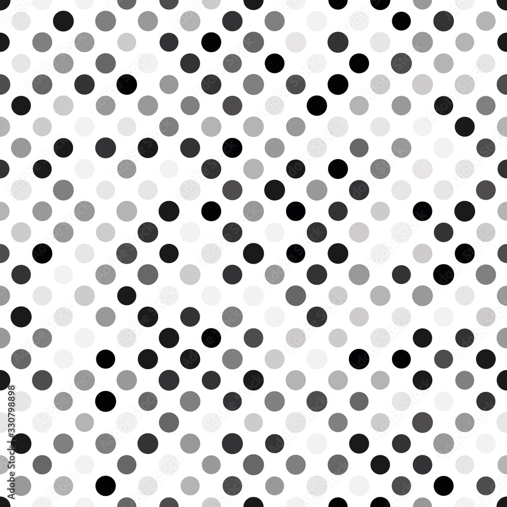 Poster seamless polka dot pattern. grey dots in random sizes on white background. vector illustration