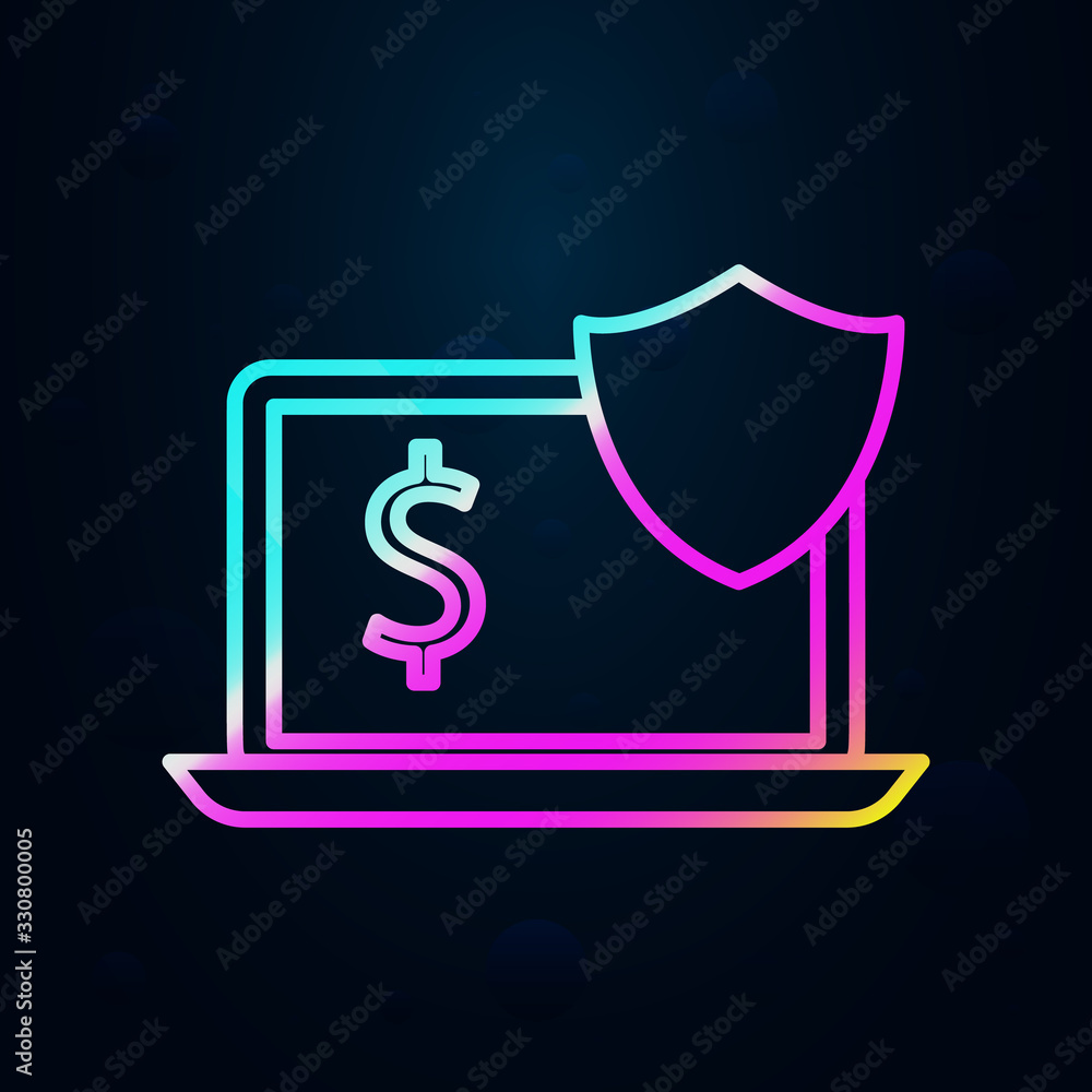 Poster cyber financial security in nolan style icon. simple thin line, outline vector of finance and chart 