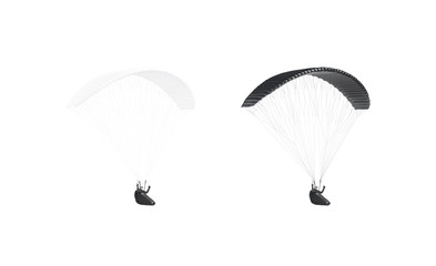 Blank blank and white paraglider with person in harness mockup