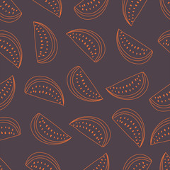 Line drawn watermelon pattern with on white background. Doodle watermelon pattern