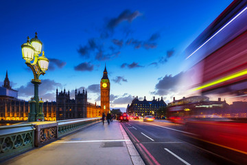Fototapeta na wymiar Westminster bridge with Big Ben in London at dusk, UK