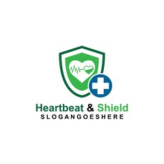Shield, Heartbeat pulse and cross Coloured blue Logo Template Design vector for Business medical, Emblem, Design concept, Creative Symbol, Icon
