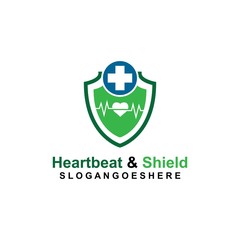 Shield, Heartbeat pulse and cross Coloured blue Logo Template Design vector for Business medical, Emblem, Design concept, Creative Symbol, Icon