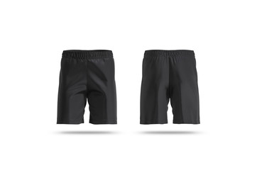 Blank black soccer shorts mock up, front and back view