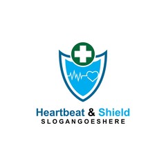 Shield, Heartbeat pulse and cross Coloured Green Logo Template Design vector for Business medical, Emblem, Design concept, Creative Symbol, Icon