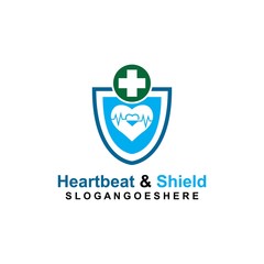 Shield, Heartbeat pulse and cross Coloured Green Logo Template Design vector for Business medical, Emblem, Design concept, Creative Symbol, Icon