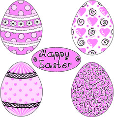 Vector graphics. Easter egg with a pattern. The main colors are pink, white, black.