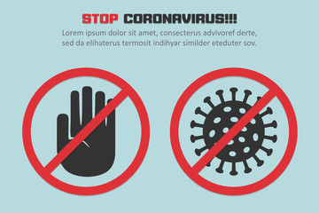 Stop coronavirus with red prohibit sign in a flat design concept background