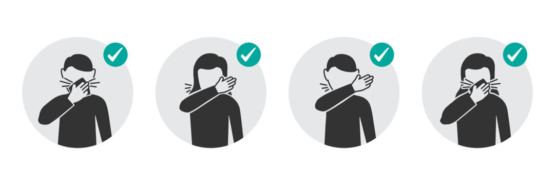 Preventive measures icons how to cough and sneeze and not spreading virus