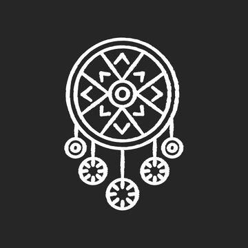 recommend clip art: Boho style dreamcatcher chalk white icon on black background. Dream catcher with charms. Bohemian vintage accessory. Ethnic handmade home decor. Isolated vector chalkboard illustration