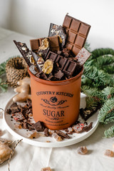 homemade raw chocolate with coconut oil and quality cocoa beans.